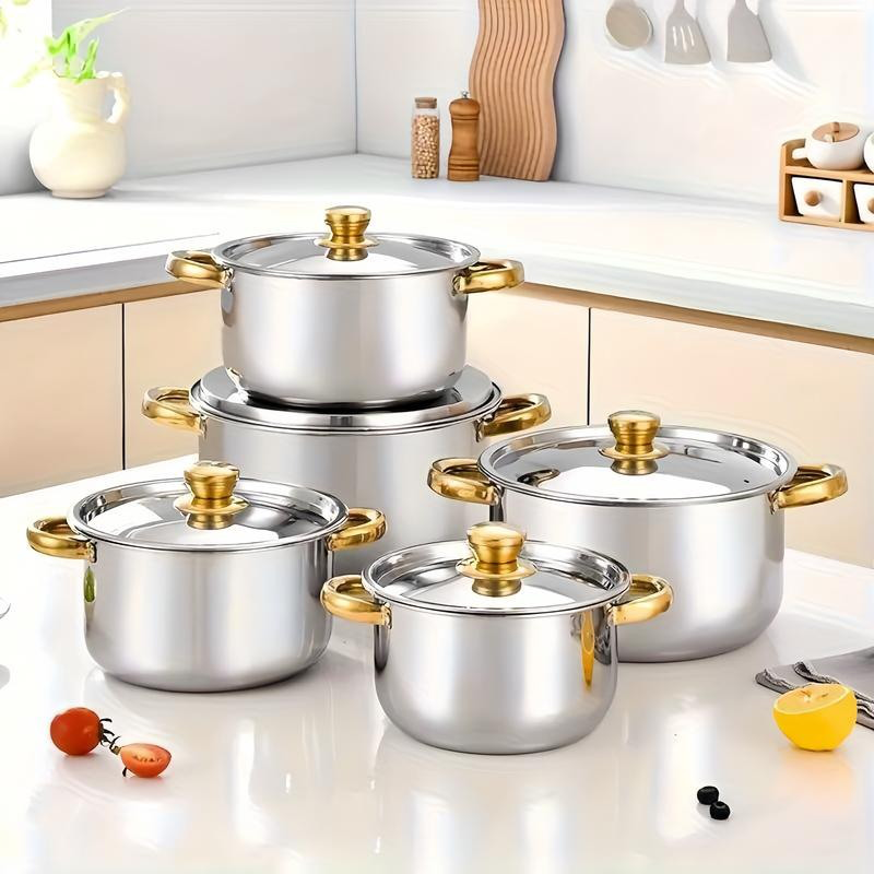 📢📢50% OFF !! ⏰5-Piece Stainless Steel Cookware Set with Glass Lids