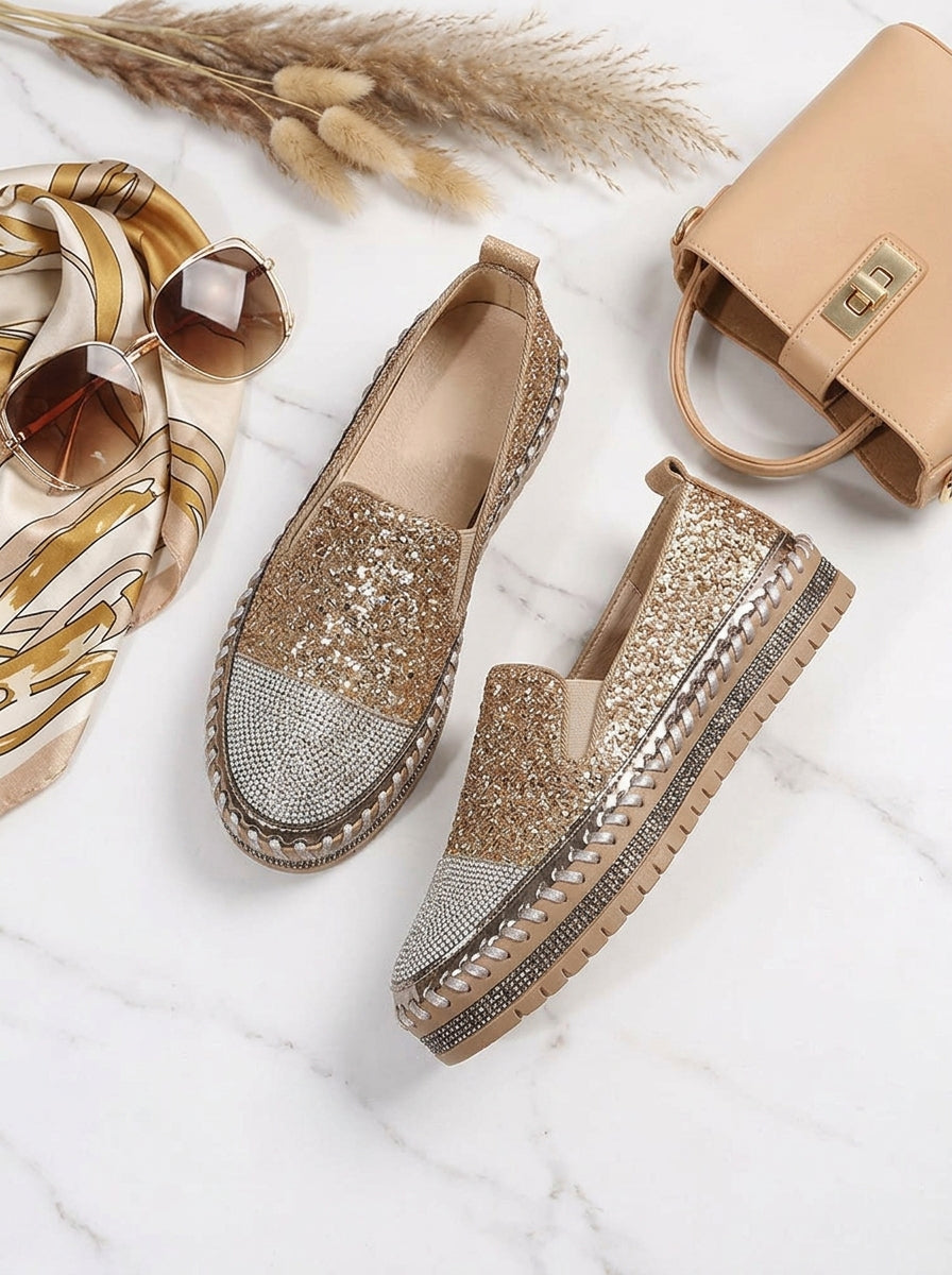 Rhinestone Sequin Slip-on Loafer Shoes