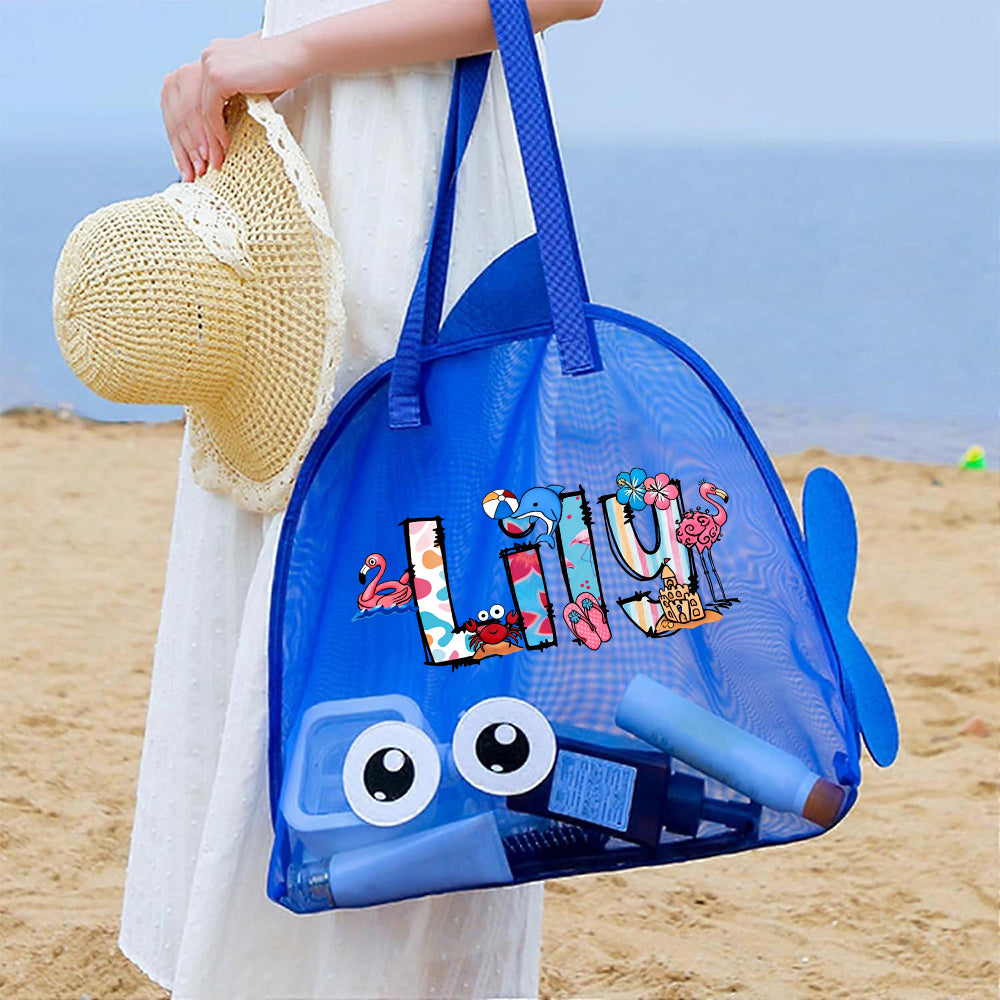 Personalized Adorable Fish Mesh Summer Beach Bag | CWBeach214