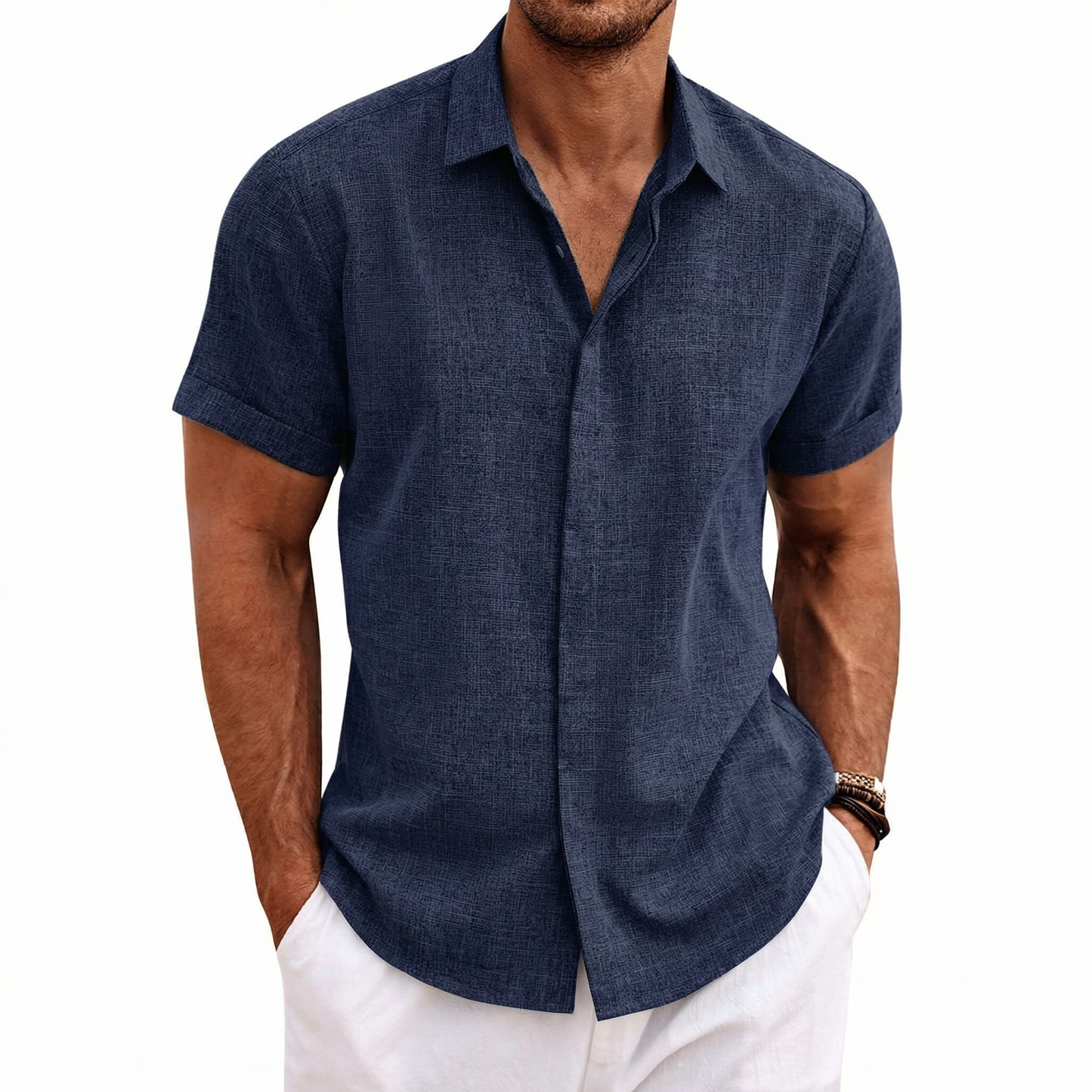 Men's Linen Short Sleeve Button Down Shirt