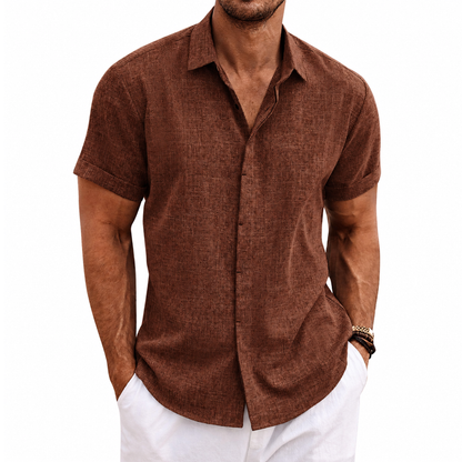 Men's Linen Short Sleeve Button Down Shirt