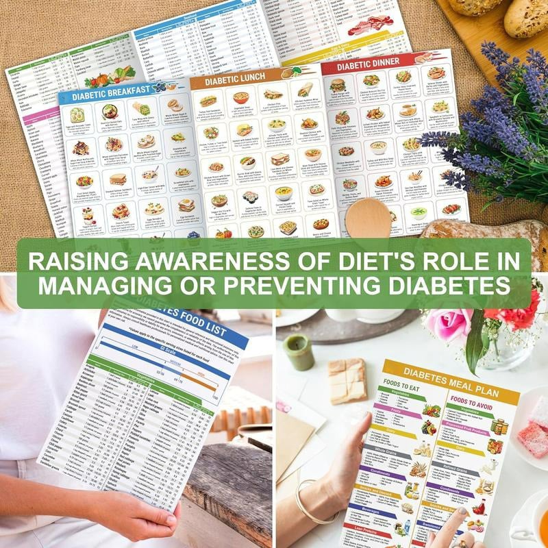 🔥3 Counts Diabetic Food Chart Brochure & Meal Planner - Low GI Foods, Calories, Glycemic Index, and Vitamin Chart