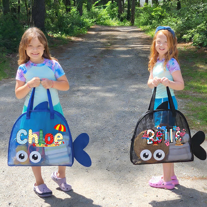 Personalized Adorable Fish Mesh Summer Beach Bag | CWBeach214