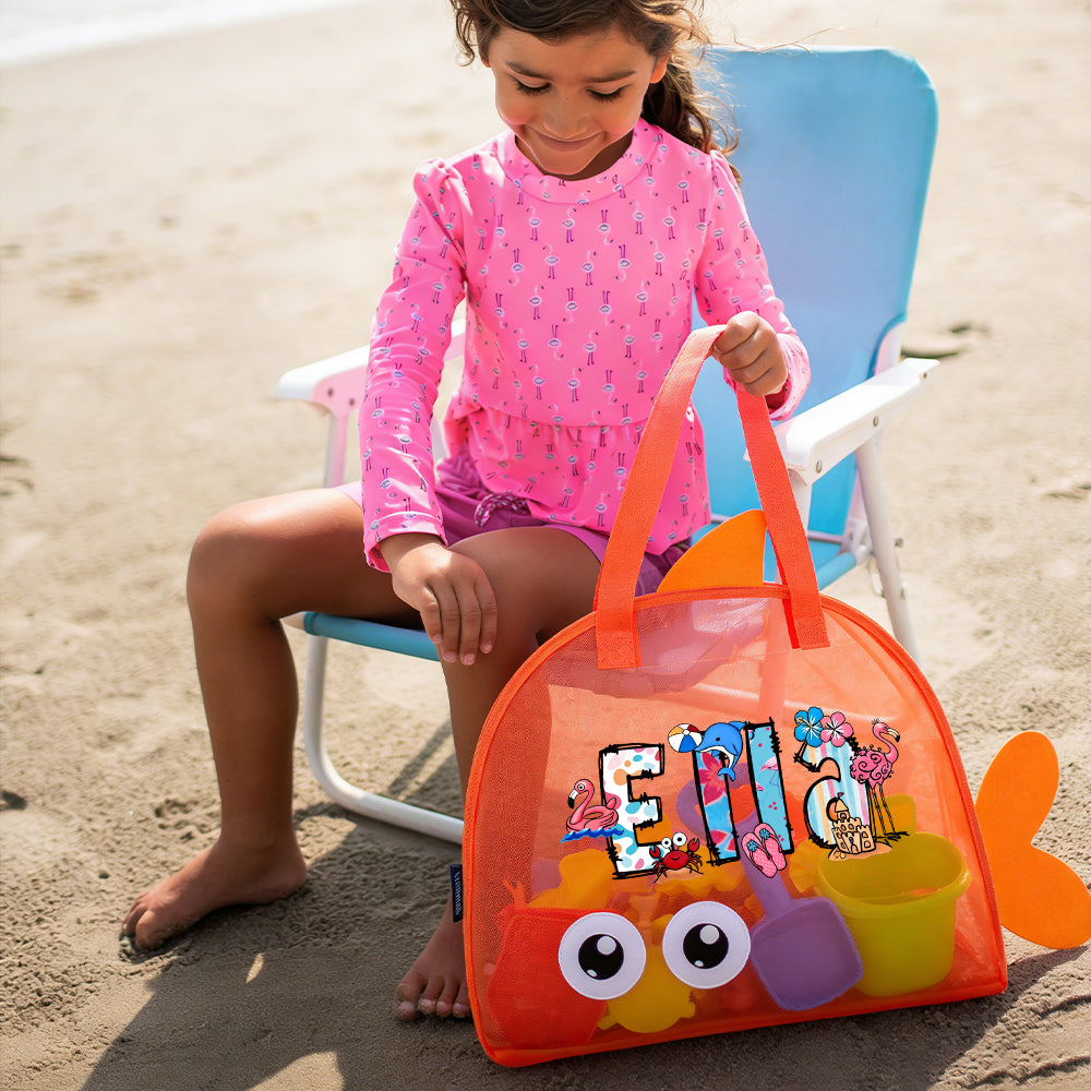 Personalized Adorable Fish Mesh Summer Beach Bag | CWBeach214
