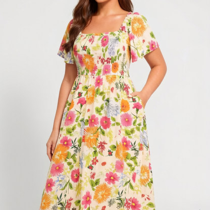 Floral Ruched Square-Neck Dress with Pockets product image 4