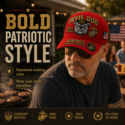 🔥 Father’s Day Sale - ❤️Handmade Devil Dog USMC 250th Birthday Commemorative Cap 🇺🇸