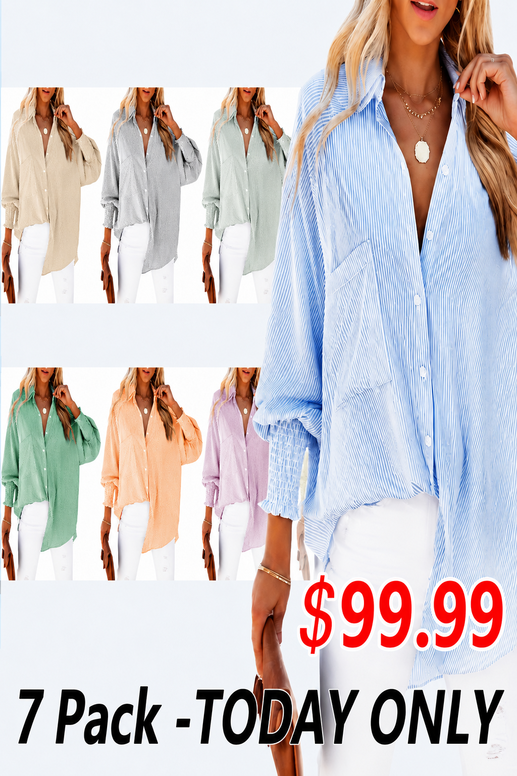 🔥2026 Clearance Item🔥Women's pleated cuffs striped shirt with pockets and casual collar