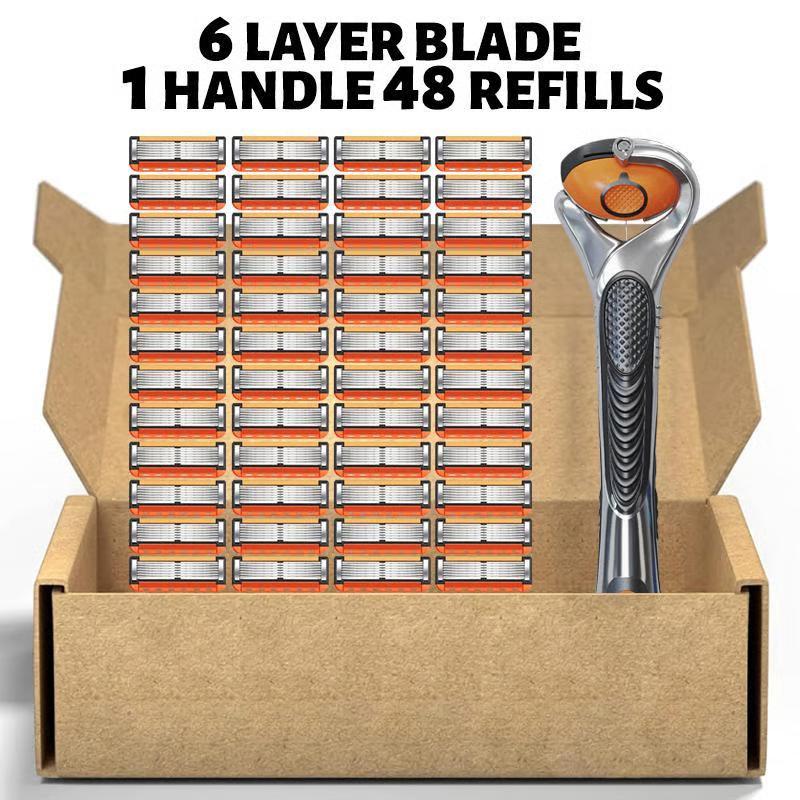 Men’s Razor Blade Refills Set – 48/24 Pack with Handle