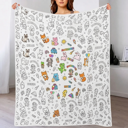 DIY Drawing Blanket with 24 Colors Markers, Doodle Your Own Blankets, Customizable Washable Paint & Play Blankets for Adults