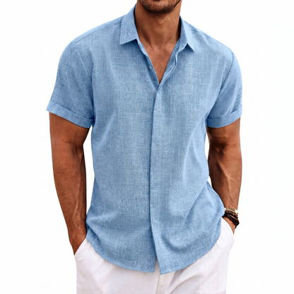 Men's Linen Short Sleeve Button Down Shirt