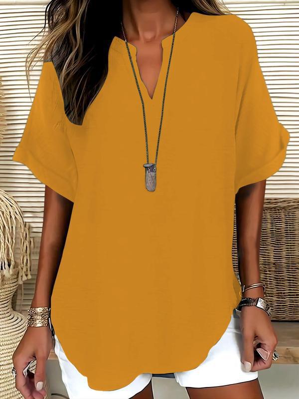 🔥Last Day-60% OFF🖤Women's Plain Short Sleeve Blouse, Casual Solid Color Top for Daily Wear