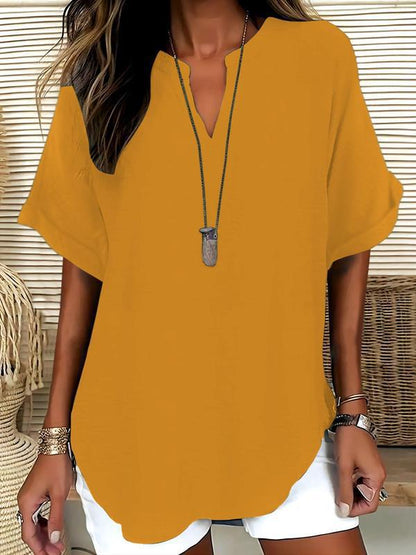 🔥Last Day-60% OFF🖤Women's Plain Short Sleeve Blouse, Casual Solid Color Top for Daily Wear