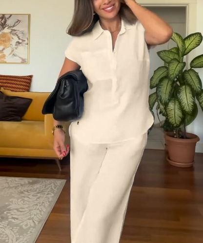 💝💝Last day 50%OFF🔥Women's Summer Linen Casual Shirt Wide-Leg Pants Two-Piece Suit(Buy 2 Free Shipping)