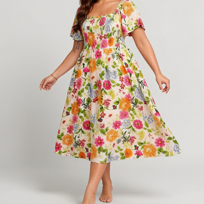 Floral Ruched Square-Neck Dress with Pockets product image 5