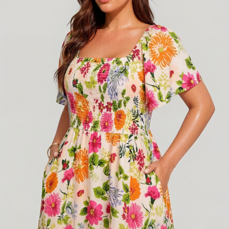 Floral Ruched Square-Neck Dress with Pockets product image 6
