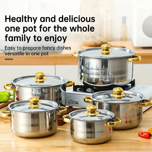 📢📢50%  OFF !! ⏰5-Piece Stainless Steel Cookware Set with Glass Lids