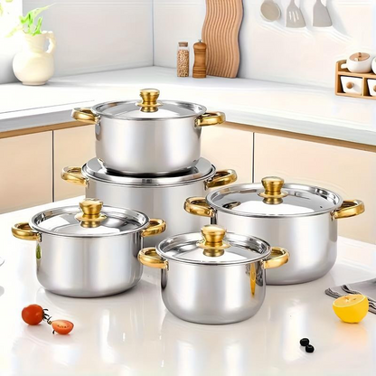 📢📢50%  OFF !! ⏰5-Piece Stainless Steel Cookware Set with Glass Lids