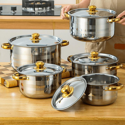 📢📢50%  OFF !! ⏰5-Piece Stainless Steel Cookware Set with Glass Lids