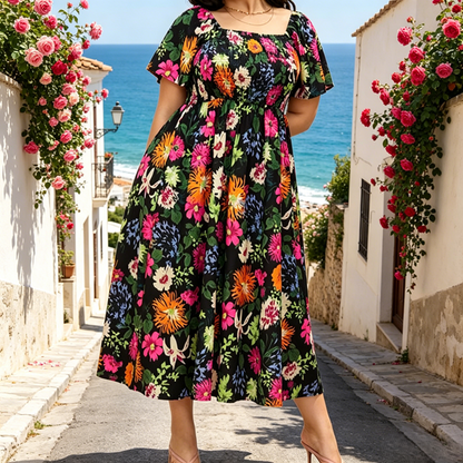 Floral Ruched Square-Neck Dress with Pockets product image 2